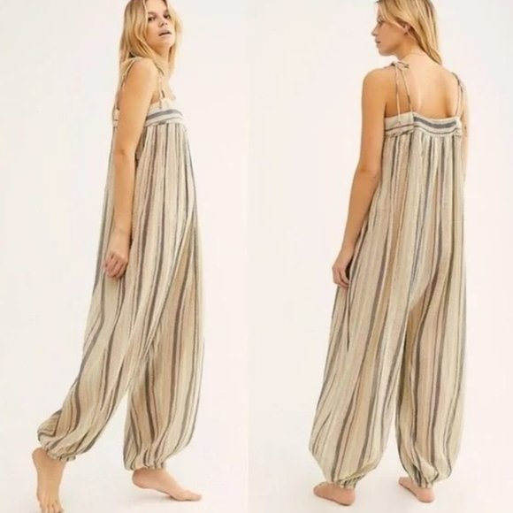Free People • NWT ~ Luxe Metallic Stripe Harem JumpsuitLarge